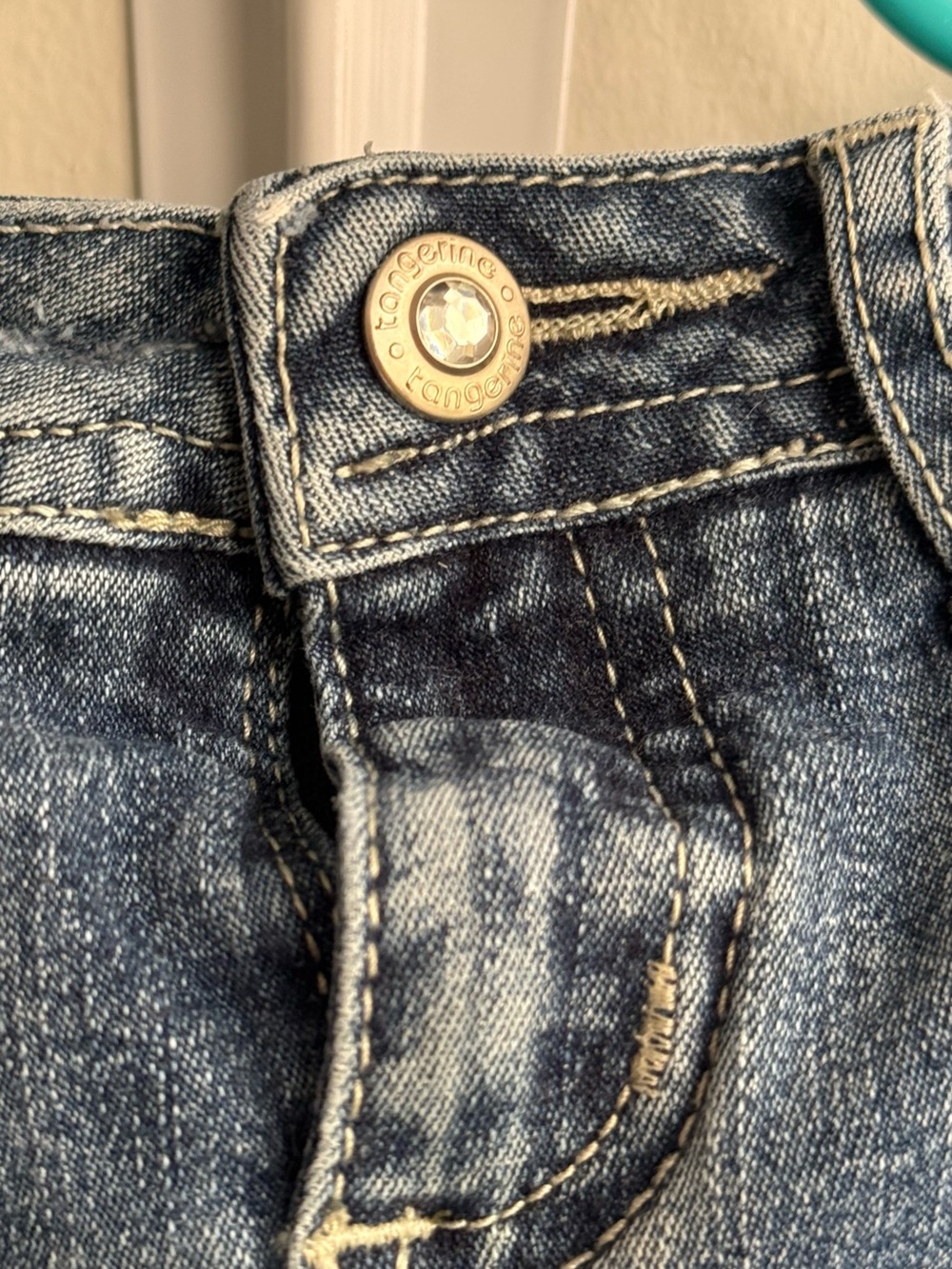 Tangerine Vintage Girls Denim Skort Size 5 Rhinestone Flower Distressed Jean ski - Picture 2 of 8